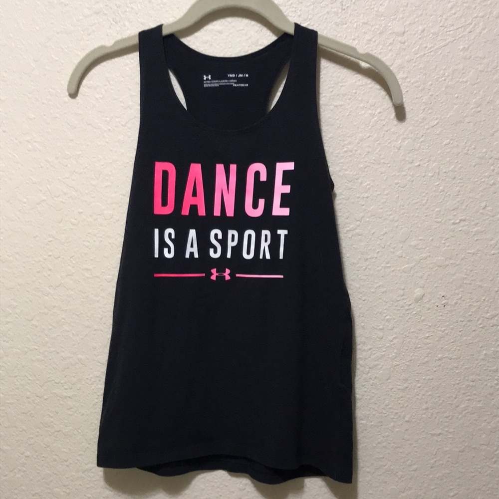 Under Armour Girls' Black Tank Top -'Dance Is A Sport'. Good Condition. Size M. - Picture 2 of 4
